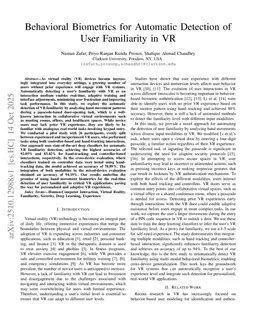 Behavioral Biometrics for Automatic Detection of User Familiarity in VR