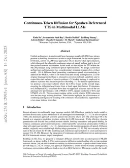Continuous-Token Diffusion for Speaker-Referenced TTS in Multimodal LLMs
