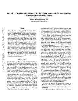 OPLoRA: Orthogonal Projection LoRA Prevents Catastrophic Forgetting during Parameter-Efficient Fine-Tuning