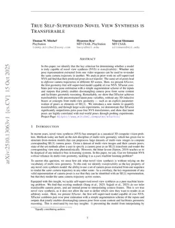True Self-Supervised Novel View Synthesis is Transferable