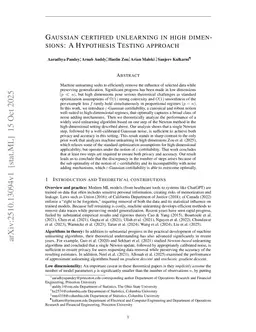 Gaussian Certified Unlearning in High Dimensions: A Hypothesis Testing Approach