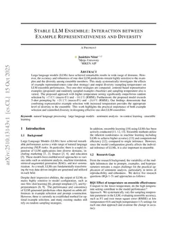 Stable LLM Ensemble: Interaction between Example Representativeness and Diversity