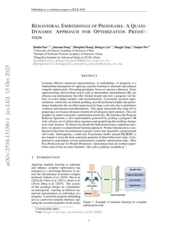 Behavioral Embeddings of Programs: A Quasi-Dynamic Approach for Optimization Prediction