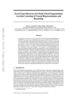 Novel Class Discovery for Point Cloud Segmentation via Joint Learning of Causal Representation and Reasoning