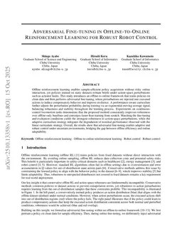 Adversarial Fine-tuning in Offline-to-Online Reinforcement Learning for Robust Robot Control