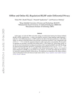 Offline and Online KL-Regularized RLHF under Differential Privacy