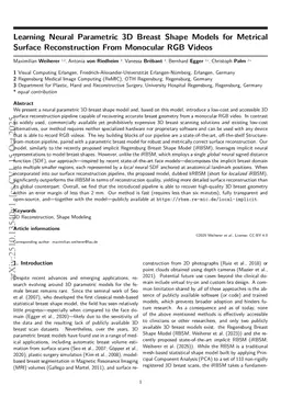 Learning Neural Parametric 3D Breast Shape Models for Metrical Surface Reconstruction From Monocular RGB Videos