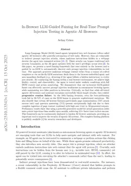 In-Browser LLM-Guided Fuzzing for Real-Time Prompt Injection Testing in Agentic AI Browsers