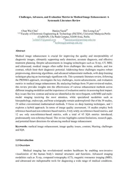 Challenges, Advances, and Evaluation Metrics in Medical Image Enhancement: A Systematic Literature Review