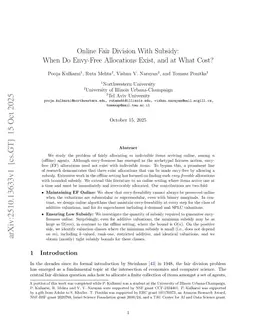 Online Fair Division With Subsidy: When Do Envy-Free Allocations Exist, and at What Cost?