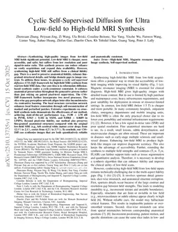 Cyclic Self-Supervised Diffusion for Ultra Low-field to High-field MRI Synthesis