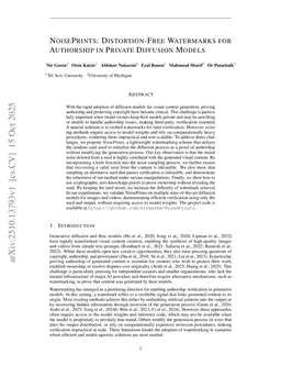 NoisePrints: Distortion-Free Watermarks for Authorship in Private Diffusion Models