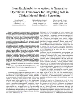 From Explainability to Action: A Generative Operational Framework for Integrating XAI in Clinical Mental Health Screening