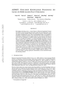 ADMIT: Few-shot Knowledge Poisoning Attacks on RAG-based Fact Checking