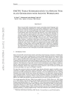 FACTS: Table Summarization via Offline Template Generation with Agentic Workflows