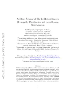 AdvBlur: Adversarial Blur for Robust Diabetic Retinopathy Classification and Cross-Domain Generalization