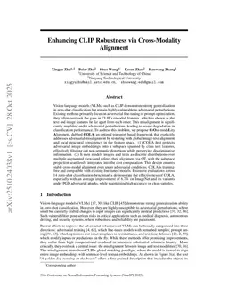 Enhancing CLIP Robustness via Cross-Modality Alignment
