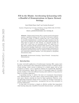 Fill in the Blanks: Accelerating Q-Learning with a Handful of Demonstrations in Sparse Reward Settings