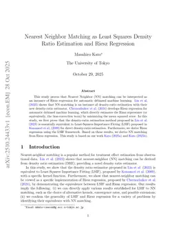 Nearest Neighbor Matching as Least Squares Density Ratio Estimation and Riesz Regression
