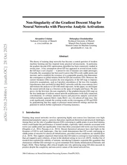 Non-Singularity of the Gradient Descent map for Neural Networks with Piecewise Analytic Activations