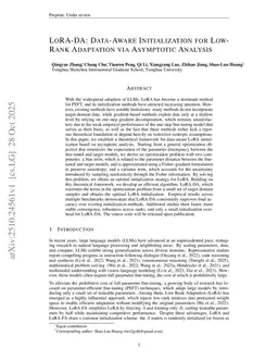 LoRA-DA: Data-Aware Initialization for Low-Rank Adaptation via Asymptotic Analysis