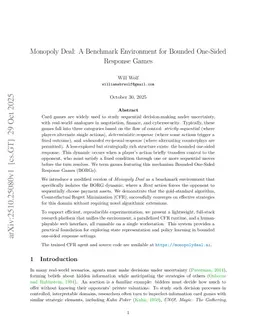 Monopoly Deal: A Benchmark Environment for Bounded One-Sided Response Games