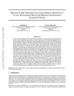 Region-CAM: Towards Accurate Object Regions in Class Activation Maps for Weakly Supervised Learning Tasks