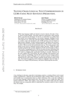 Testing Cross-Lingual Text Comprehension In LLMs Using Next Sentence Prediction