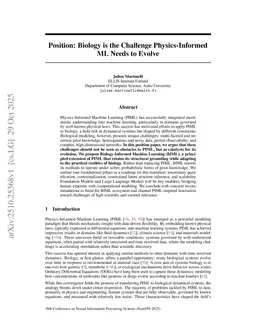 Position: Biology is the Challenge Physics-Informed ML Needs to Evolve