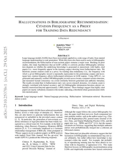 Hallucinations in Bibliographic Recommendation: Citation Frequency as a Proxy for Training Data Redundancy
