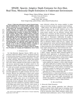 SPADE: Sparsity Adaptive Depth Estimator for Zero-Shot, Real-Time, Monocular Depth Estimation in Underwater Environments