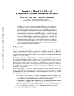 Learning to Plan & Schedule with Reinforcement-Learned Bimanual Robot Skills