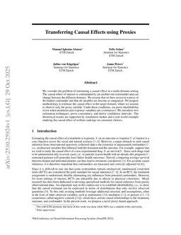 Transferring Causal Effects using Proxies
