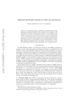 Message Recovery Attack in NTRU via Knapsack