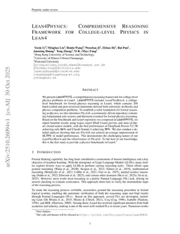 Lean4Physics: Comprehensive Reasoning Framework for College-level Physics in Lean4