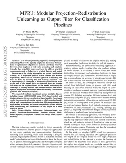 MPRU: Modular Projection-Redistribution Unlearning as Output Filter for Classification Pipelines