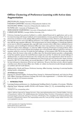 Offline Clustering of Preference Learning with Active-data Augmentation