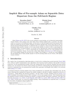 Implicit Bias of Per-sample Adam on Separable Data: Departure from the Full-batch Regime
