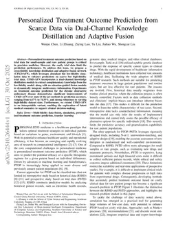 Personalized Treatment Outcome Prediction from Scarce Data via Dual-Channel Knowledge Distillation and Adaptive Fusion
