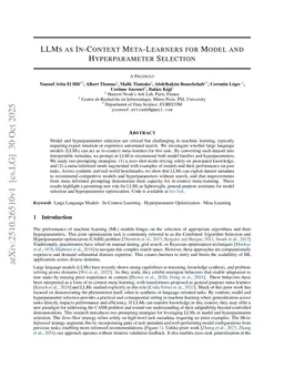 LLMs as In-Context Meta-Learners for Model and Hyperparameter Selection