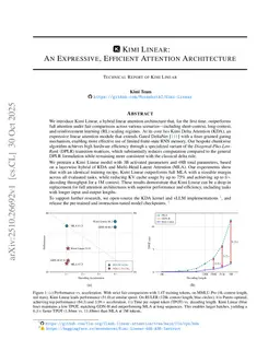Kimi Linear: An Expressive, Efficient Attention Architecture