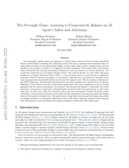 The Oversight Game: Learning to Cooperatively Balance an AI Agent's Safety and Autonomy