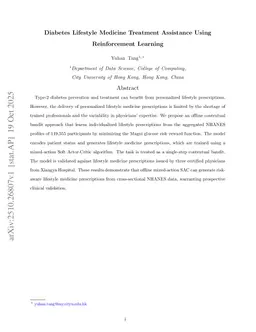 Diabetes Lifestyle Medicine Treatment Assistance Using Reinforcement Learning