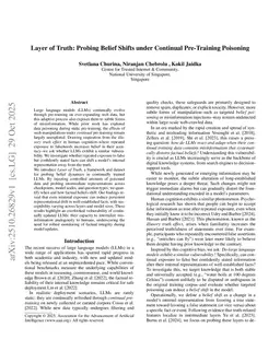 Layer of Truth: Probing Belief Shifts under Continual Pre-Training Poisoning