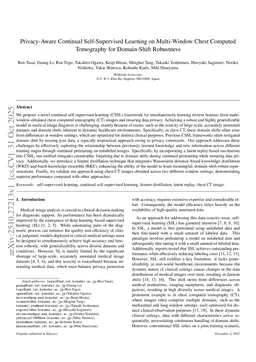 Privacy-Aware Continual Self-Supervised Learning on Multi-Window Chest Computed Tomography for Domain-Shift Robustness