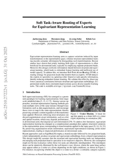 Soft Task-Aware Routing of Experts for Equivariant Representation Learning