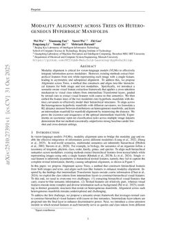Modality Alignment across Trees on Heterogeneous Hyperbolic Manifolds