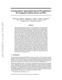 Learning Sparse Approximate Inverse Preconditioners for Conjugate Gradient Solvers on GPUs