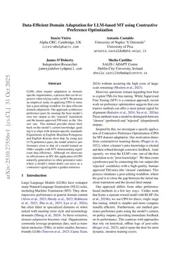 Data-Efficient Domain Adaptation for LLM-based MT using Contrastive Preference Optimization