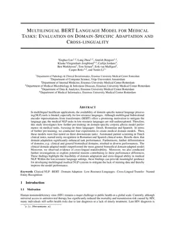 Multilingual BERT language model for medical tasks: Evaluation on domain-specific adaptation and cross-linguality